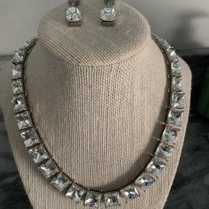 Ann Taylor Factory Silvertone Diamonte necklace and earring set